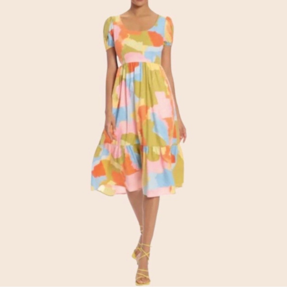 Donna Morgan Multicolor Tiered Midi Dress Size 8